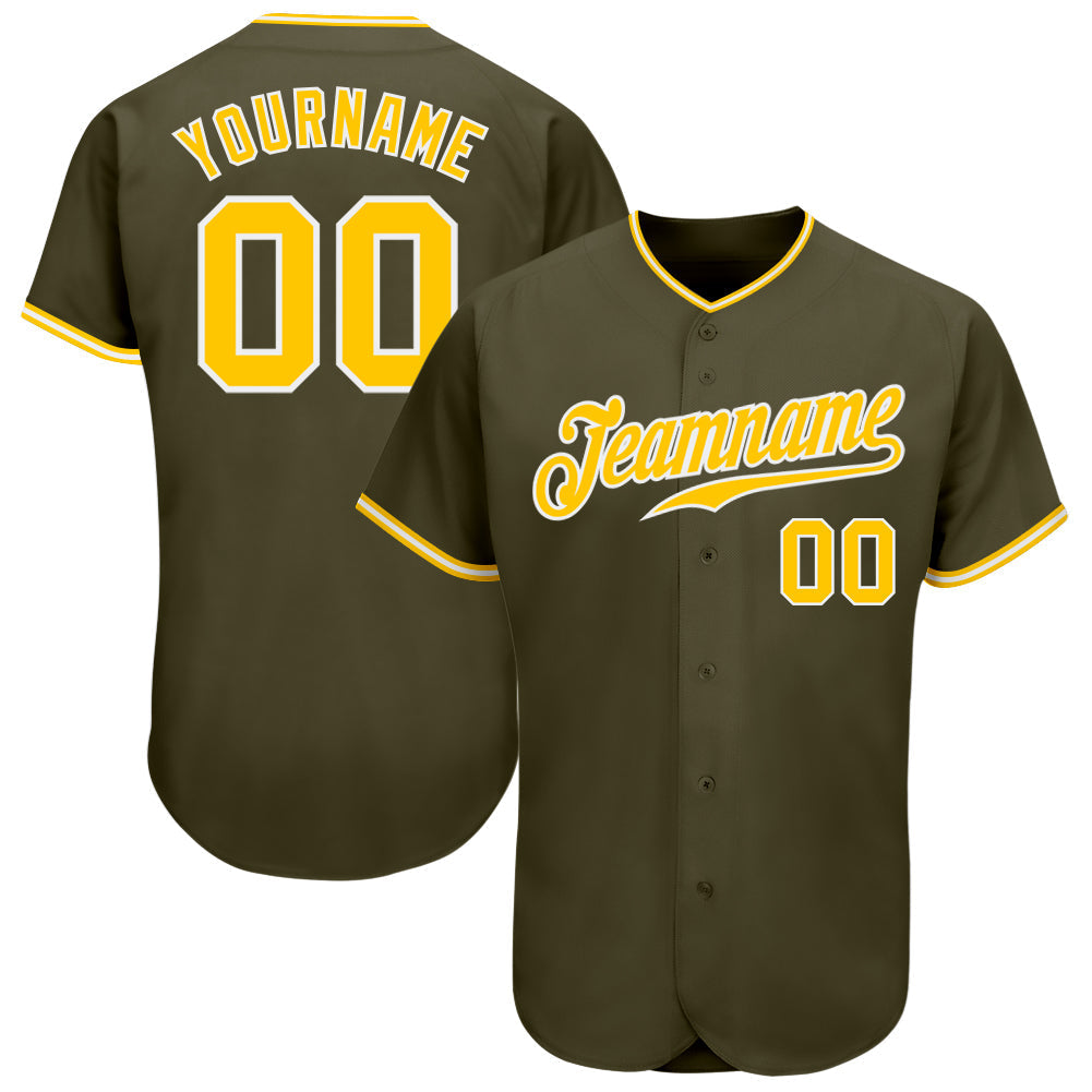 Custom Olive Gold-White Authentic Salute To Service Baseball Jersey baseball jersey product view 1