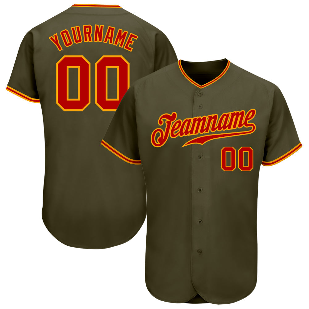 Custom Olive Red-Gold Authentic Salute To Service Baseball Jersey baseball jersey product view 1