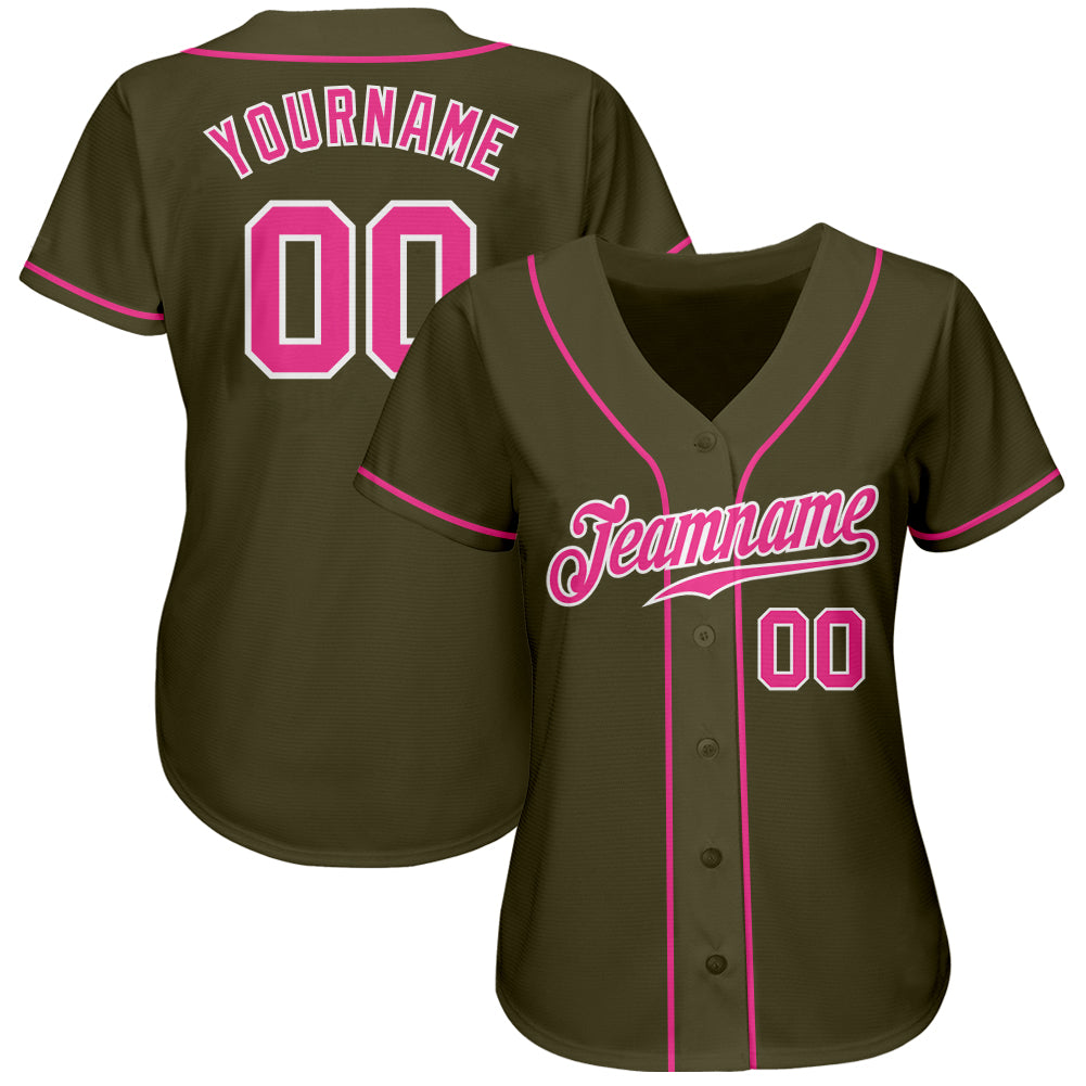 Custom Olive Pink-White Authentic Salute To Service Baseball Jersey baseball jersey product view 2