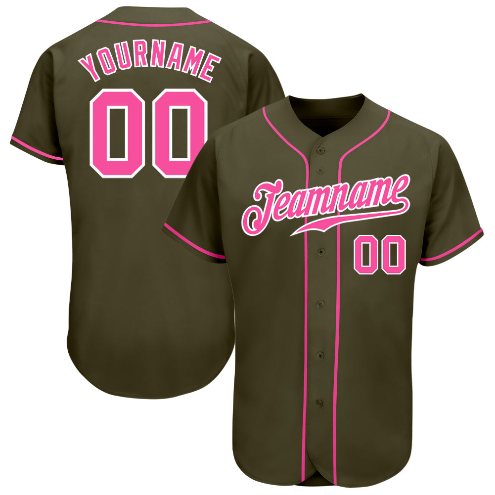 Custom Olive Pink-White Authentic Salute To Service Baseball Jersey baseball jersey product view 1
