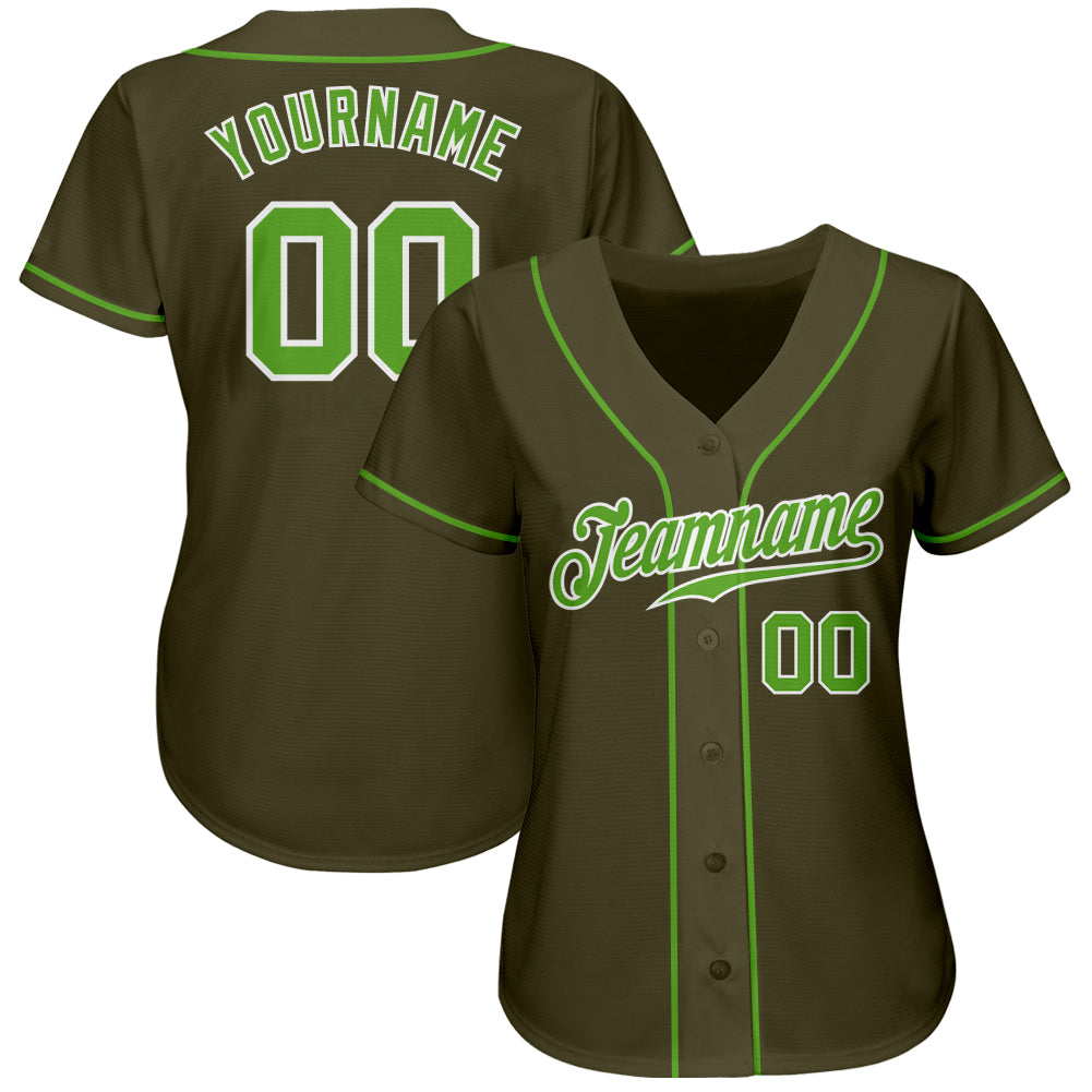 Custom Olive Neon Green-White Authentic Salute To Service Baseball Jersey baseball jersey product view 2