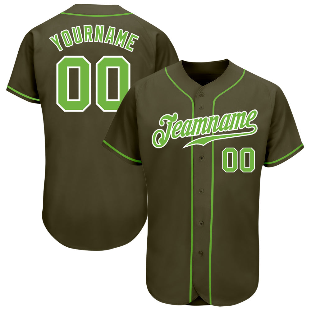 Custom Olive Neon Green-White Authentic Salute To Service Baseball Jersey baseball jersey product view 1