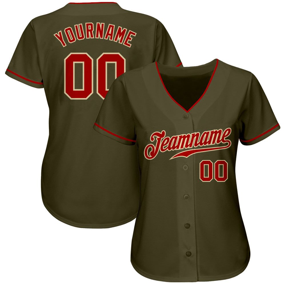 Custom Olive Red-Cream Authentic Salute To Service Baseball Jersey baseball jersey product view 2