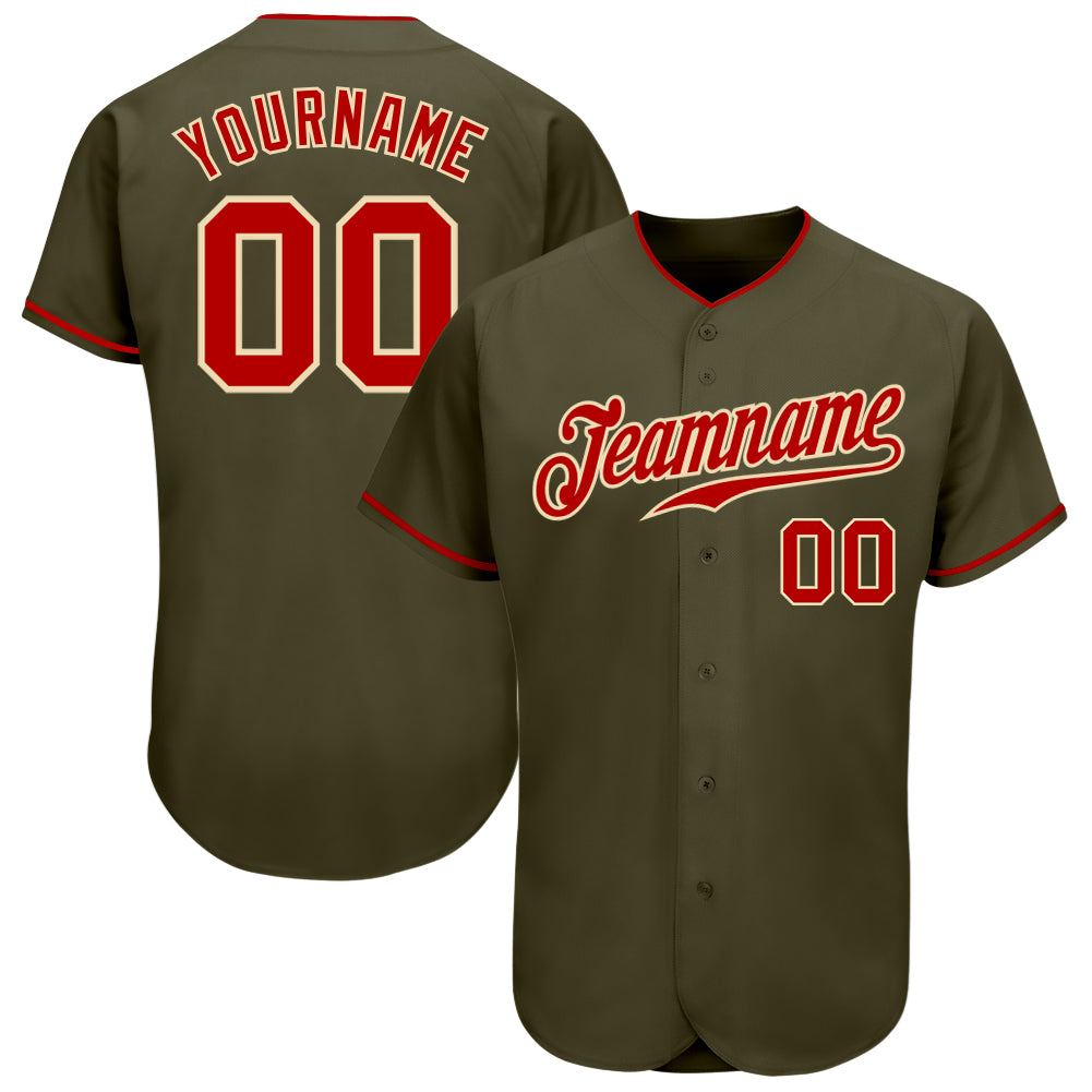 Custom Olive Red-Cream Authentic Salute To Service Baseball Jersey baseball jersey product view 1