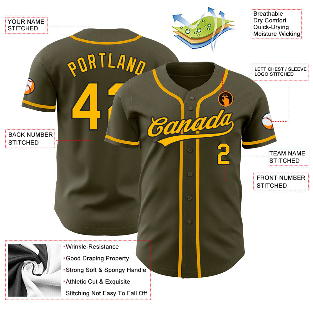 Custom Olive Gold-Black Authentic Salute To Service Baseball Jersey baseball jersey product view 3