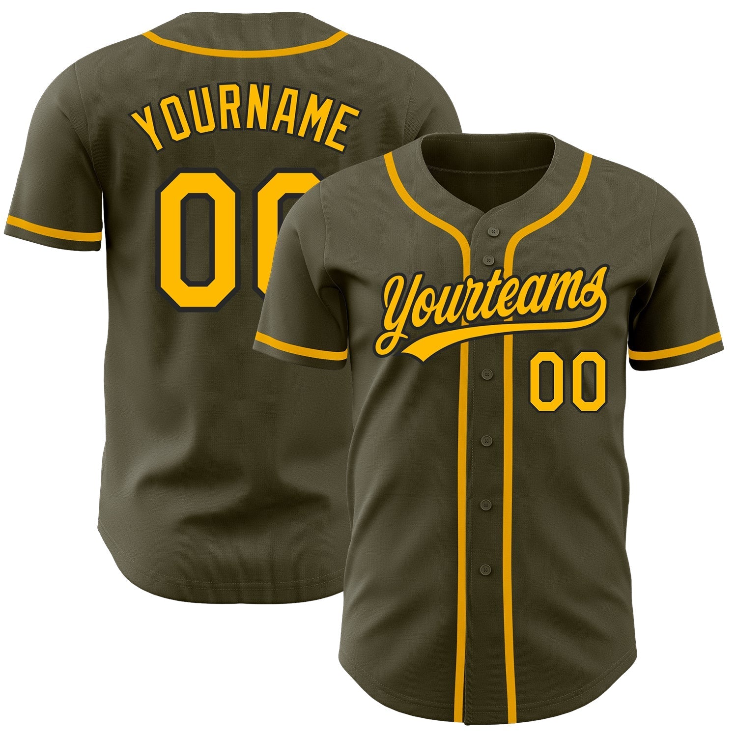 Custom Olive Gold-Black Authentic Salute To Service Baseball Jersey baseball jersey product view 1