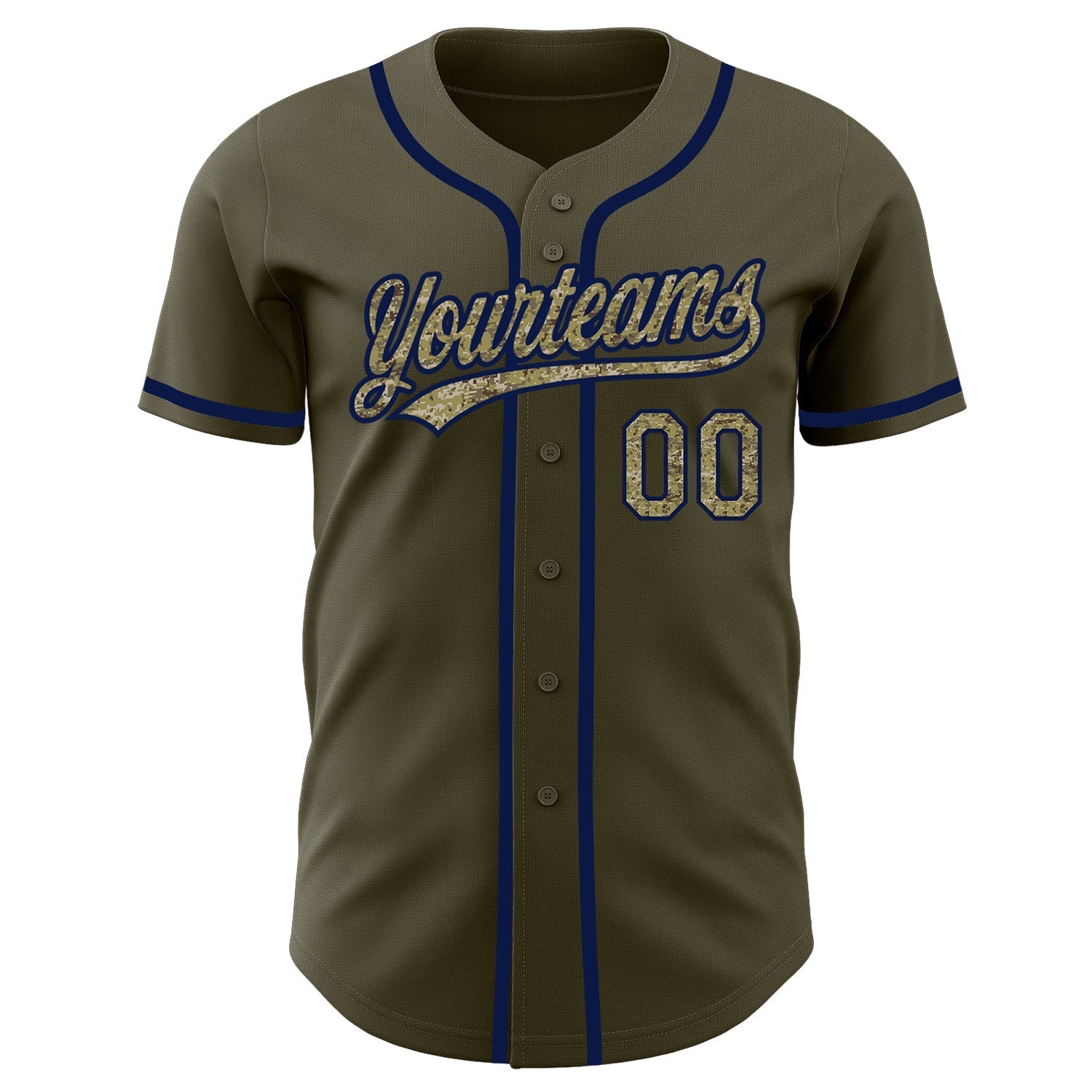 Custom Olive Camo-Navy Authentic Salute To Service Baseball Jersey baseball jersey product view 2