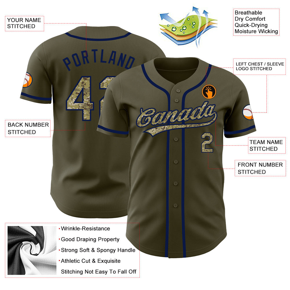 Custom Olive Camo-Navy Authentic Salute To Service Baseball Jersey baseball jersey product view 3