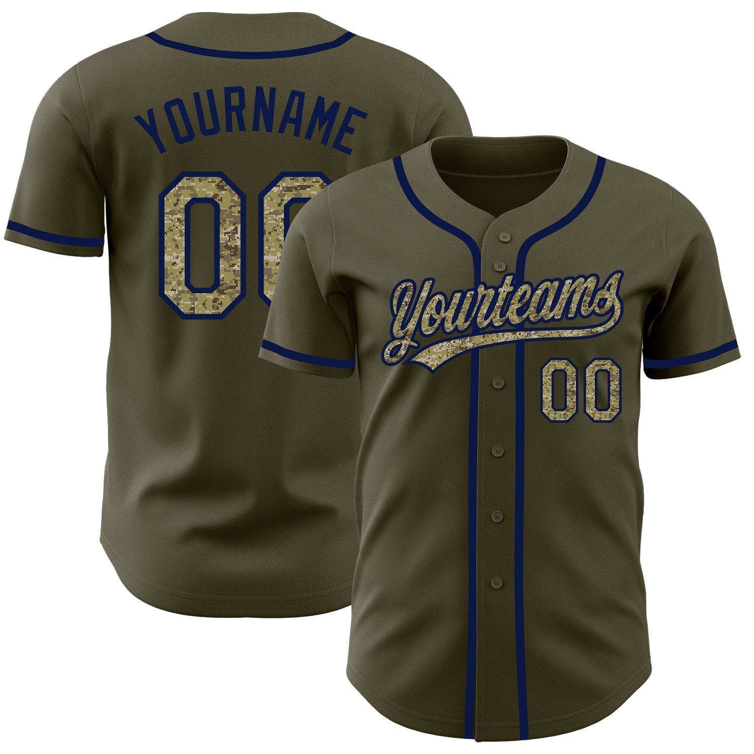 Custom Olive Camo-Navy Authentic Salute To Service Baseball Jersey baseball jersey product view 1