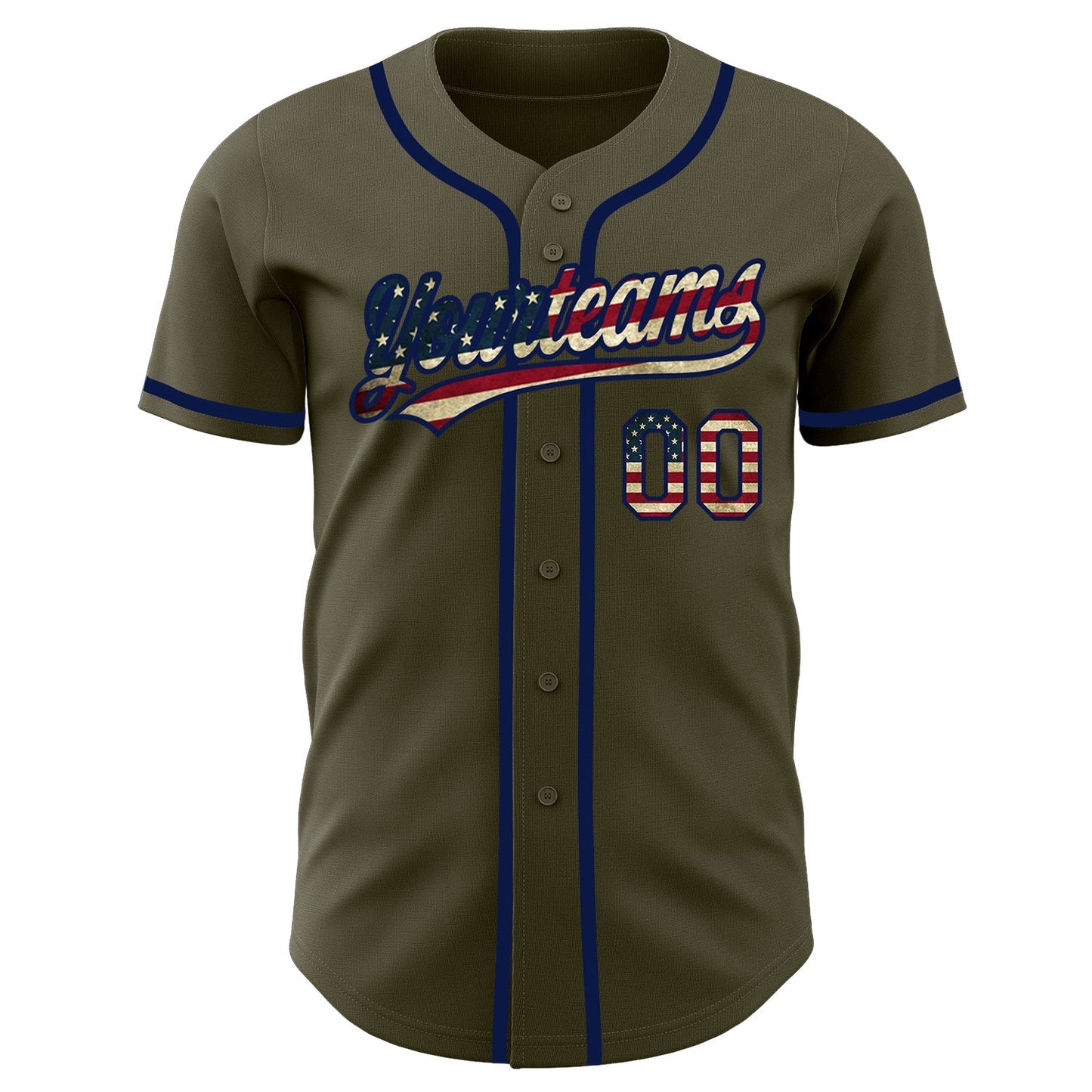 Custom Olive Vintage USA Flag-Navy Authentic Salute To Service Baseball Jersey baseball jersey product view 2