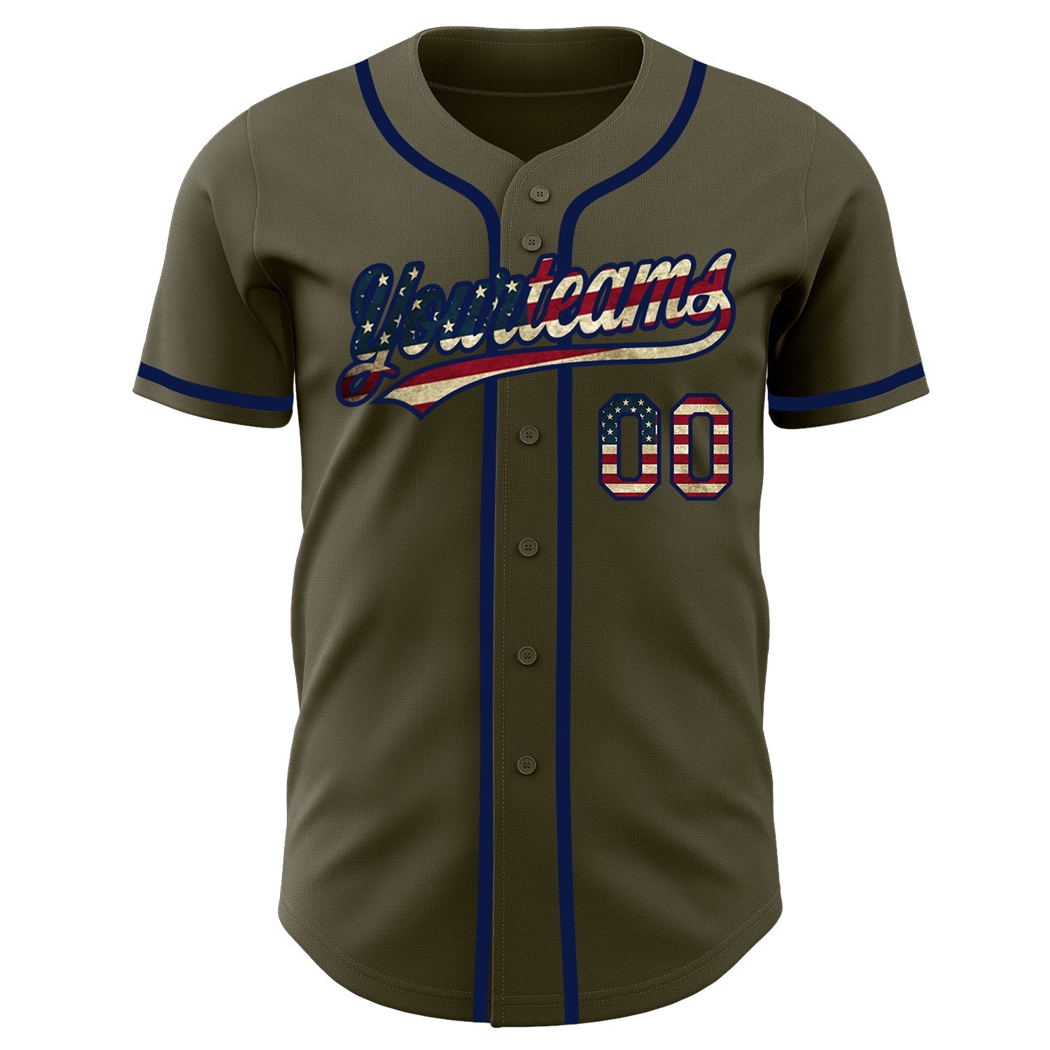 Custom Olive Vintage USA Flag-Navy Authentic Salute To Service Baseball Jersey baseball jersey product view 2