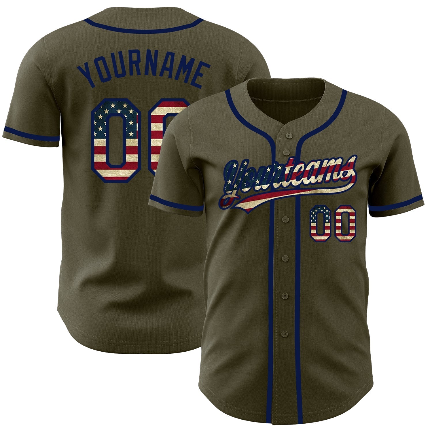 Custom Olive Vintage USA Flag-Navy Authentic Salute To Service Baseball Jersey baseball jersey product view 1