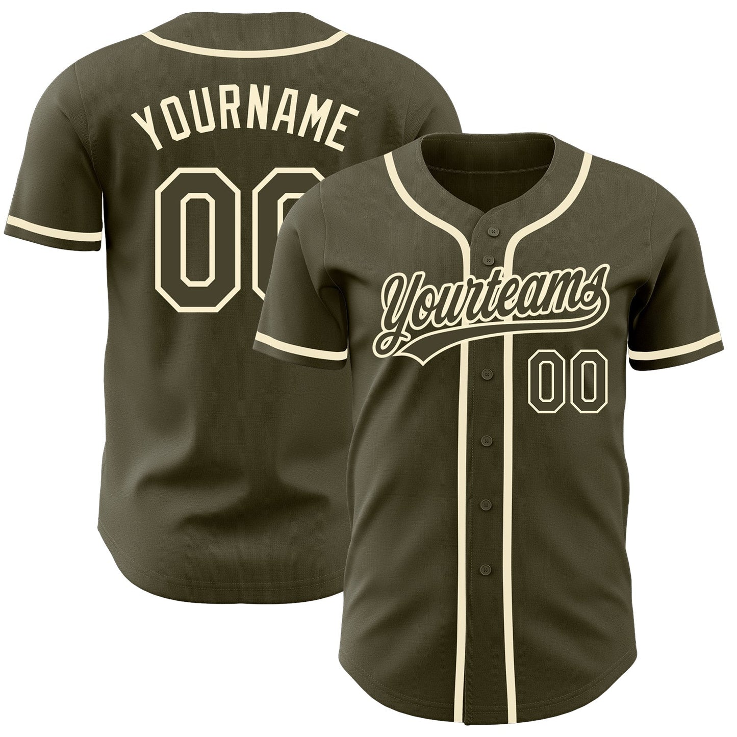 Custom Olive Olive-Cream Authentic Salute To Service Baseball Jersey baseball jersey product view 1