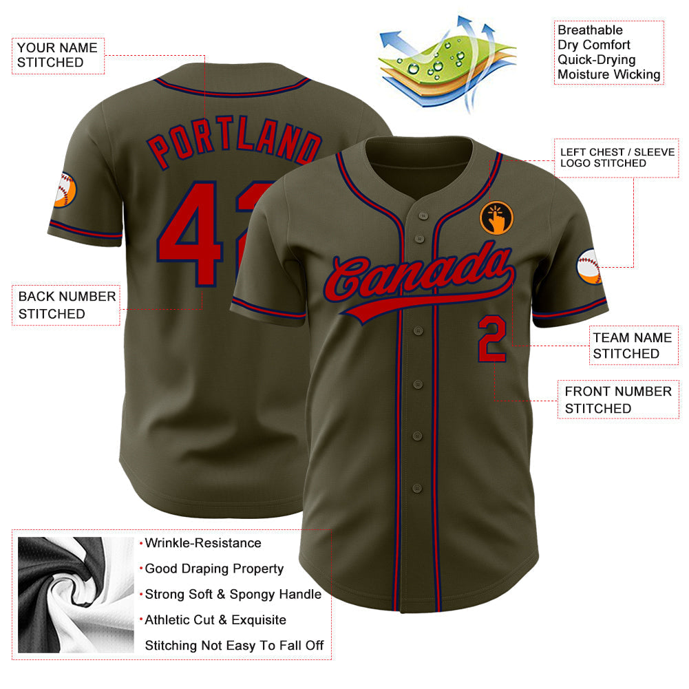 Custom Olive Red-Navy Authentic Salute To Service Baseball Jersey baseball jersey product view 3