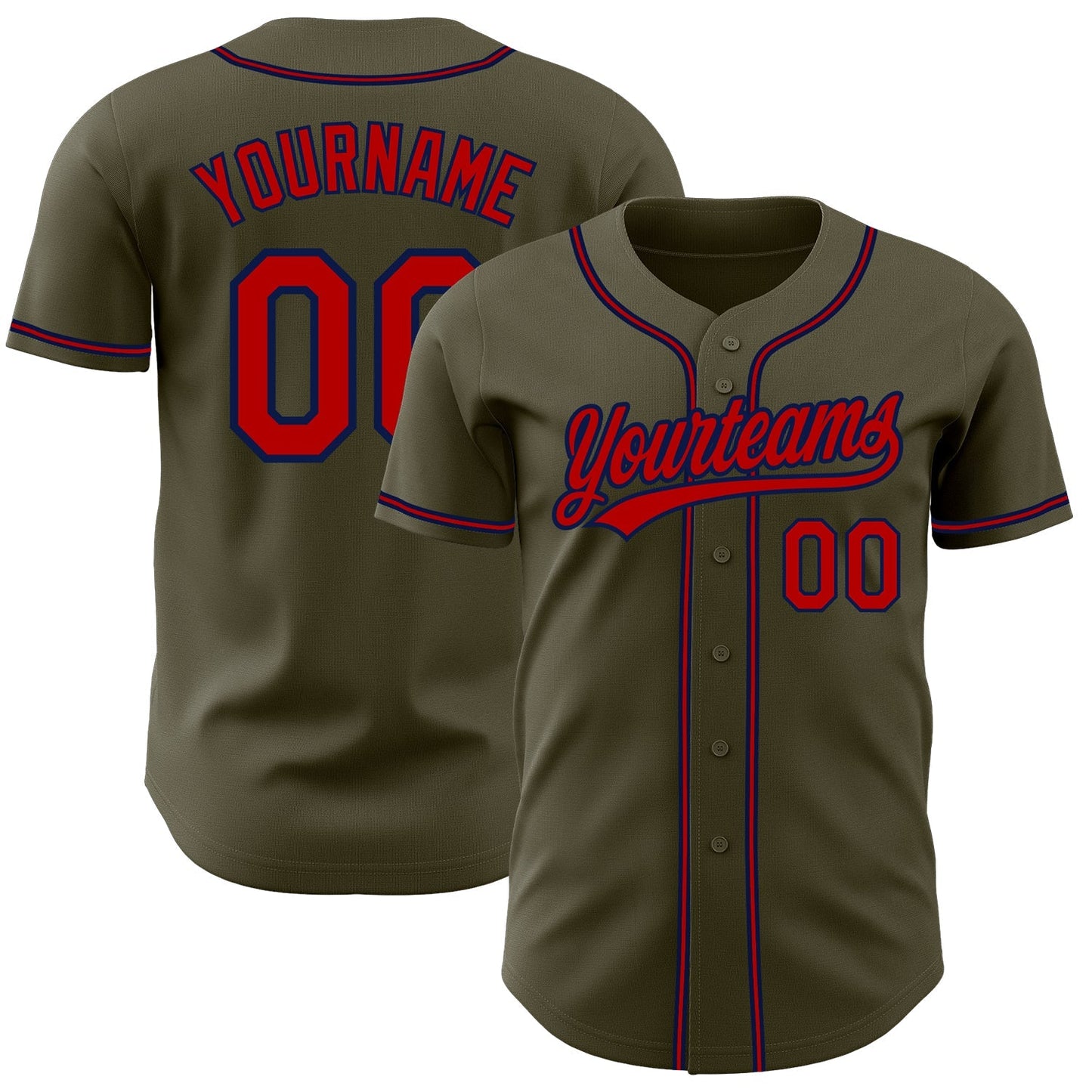 Custom Olive Red-Navy Authentic Salute To Service Baseball Jersey baseball jersey product view 1