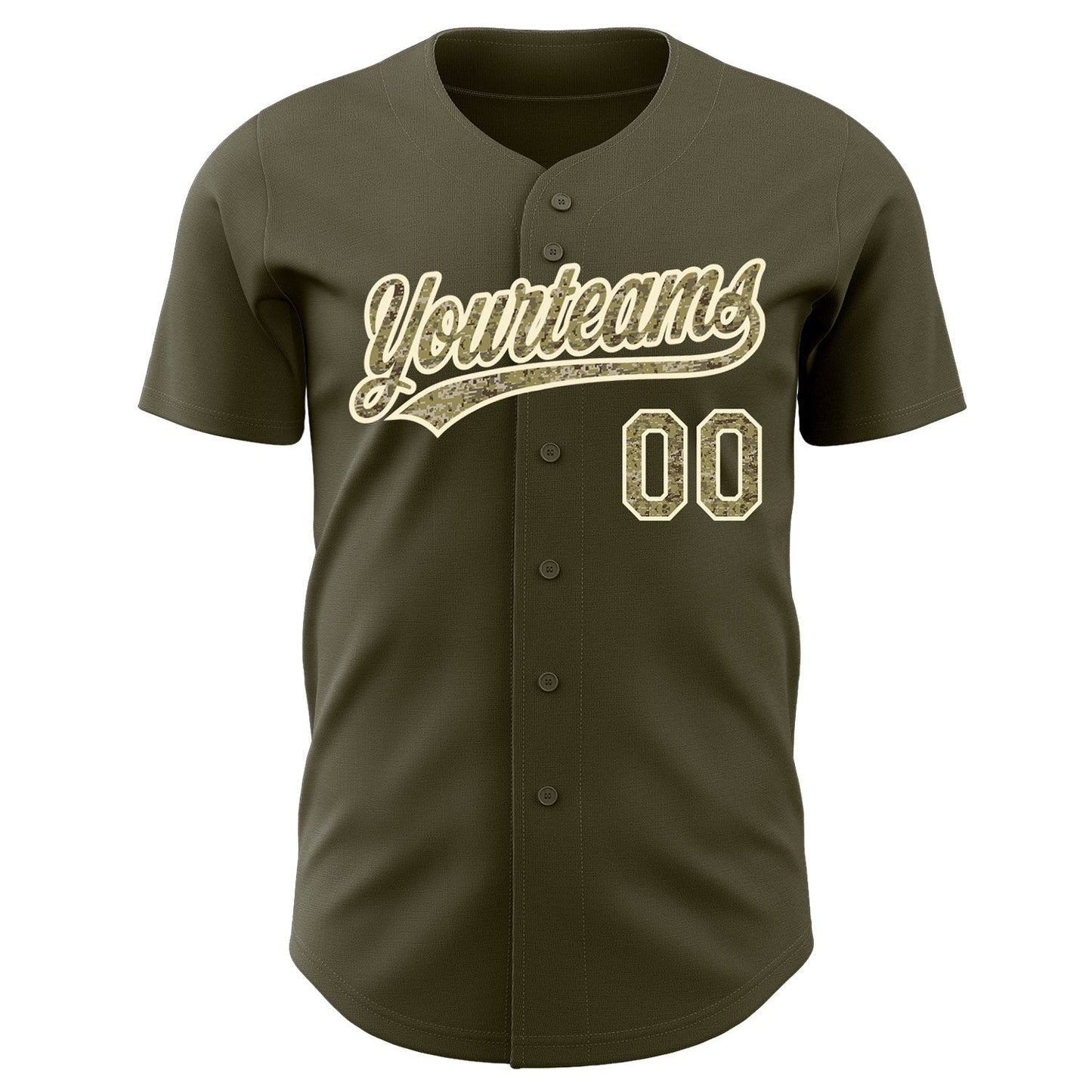 Custom Olive Camo-Cream Authentic Salute To Service Baseball Jersey baseball jersey product view 2