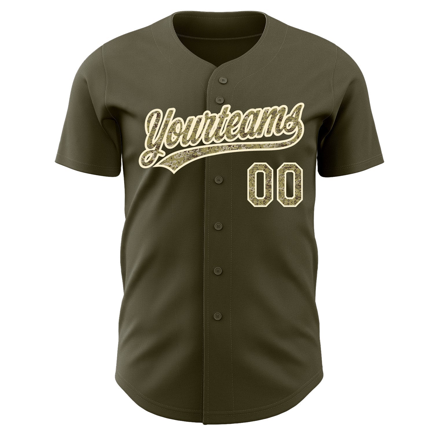 Custom Olive Camo-Cream Authentic Salute To Service Baseball Jersey baseball jersey product view 2