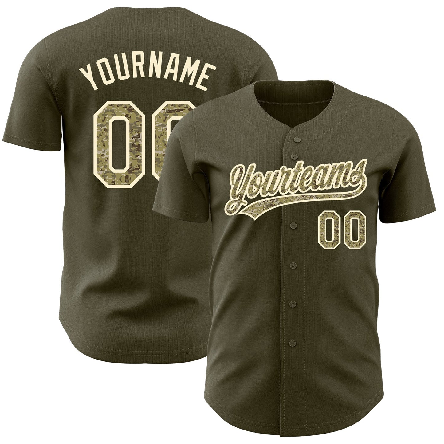 Custom Olive Camo-Cream Authentic Salute To Service Baseball Jersey baseball jersey product view 1