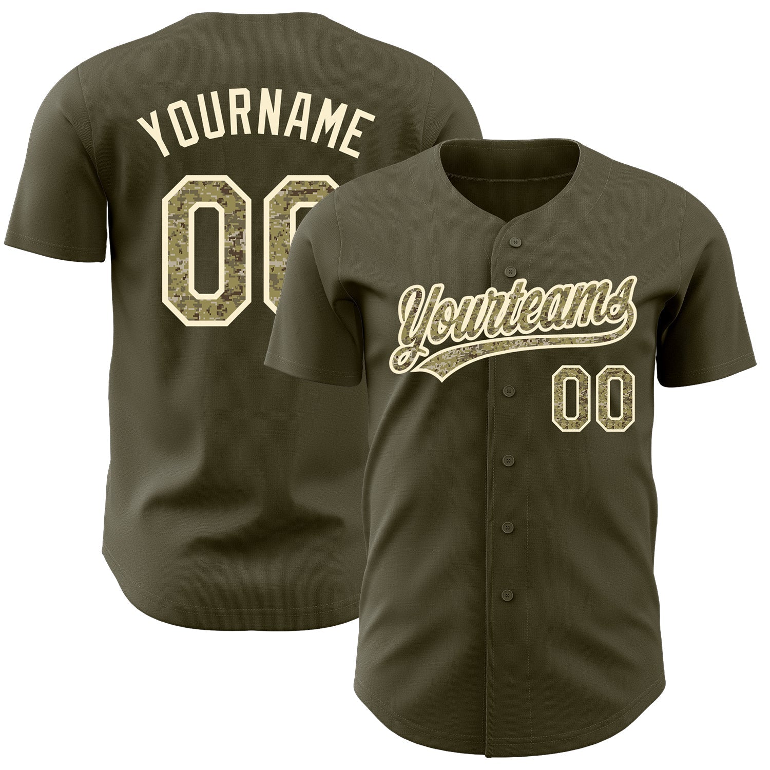 Custom Olive Camo-Cream Authentic Salute To Service Baseball Jersey baseball jersey product view 1