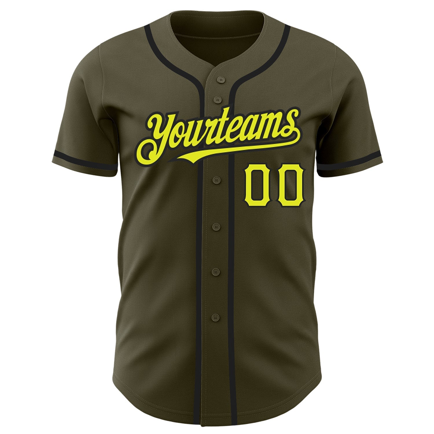 Custom Olive Neon Yellow-Black Authentic Salute To Service Baseball Jersey baseball jersey product view 2