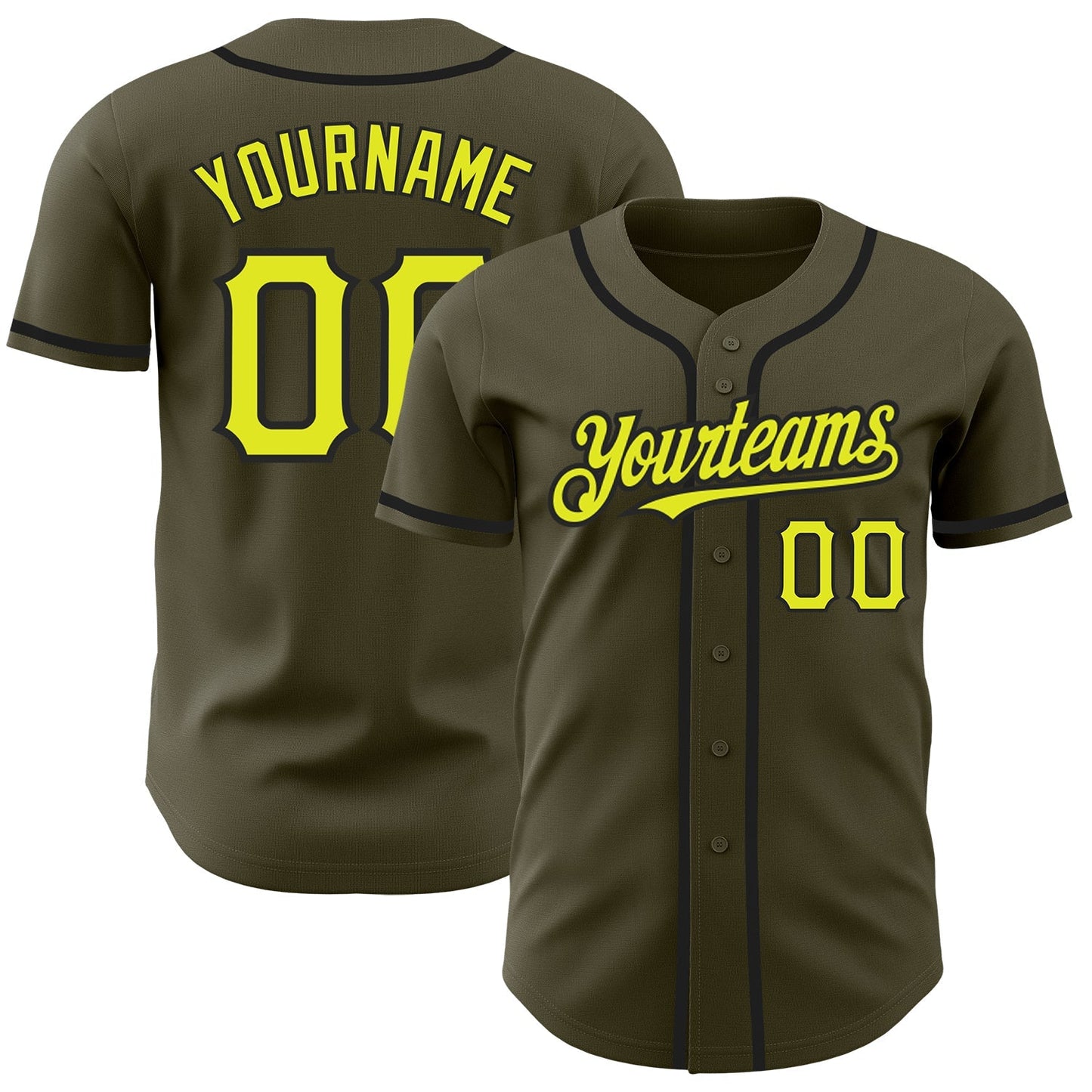 Custom Olive Neon Yellow-Black Authentic Salute To Service Baseball Jersey baseball jersey product view 1