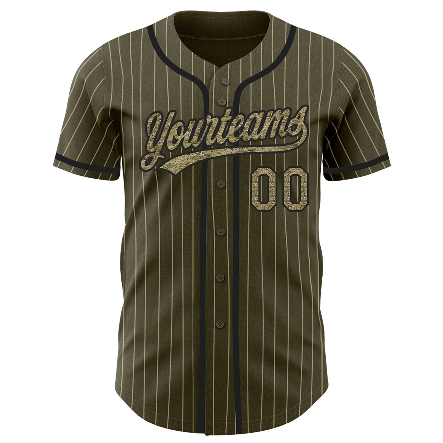 Custom Olive City Cream Pinstripe Camo-Black Authentic Salute To Service Baseball Jersey baseball jersey product view 2