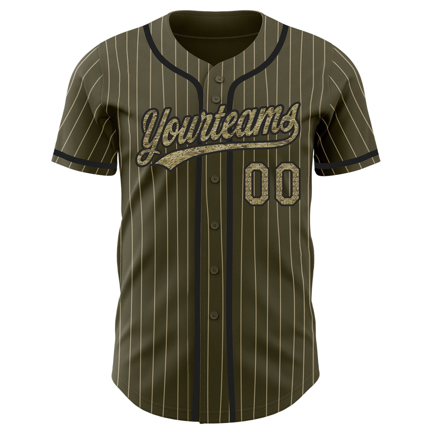 Custom Olive City Cream Pinstripe Camo-Black Authentic Salute To Service Baseball Jersey baseball jersey product view 2