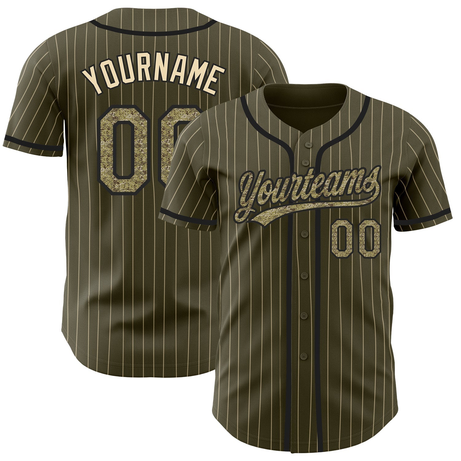 Custom Olive City Cream Pinstripe Camo-Black Authentic Salute To Service Baseball Jersey baseball jersey product view 1