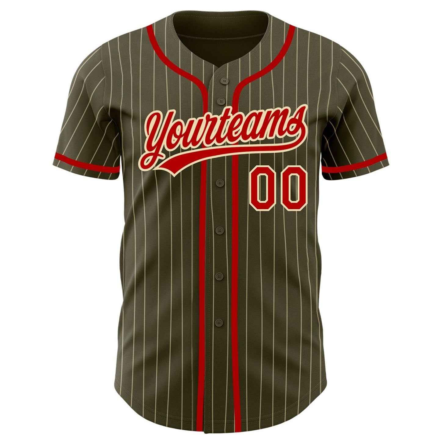 Custom Olive City Cream Pinstripe Red Authentic Salute To Service Baseball Jersey baseball jersey product view 2