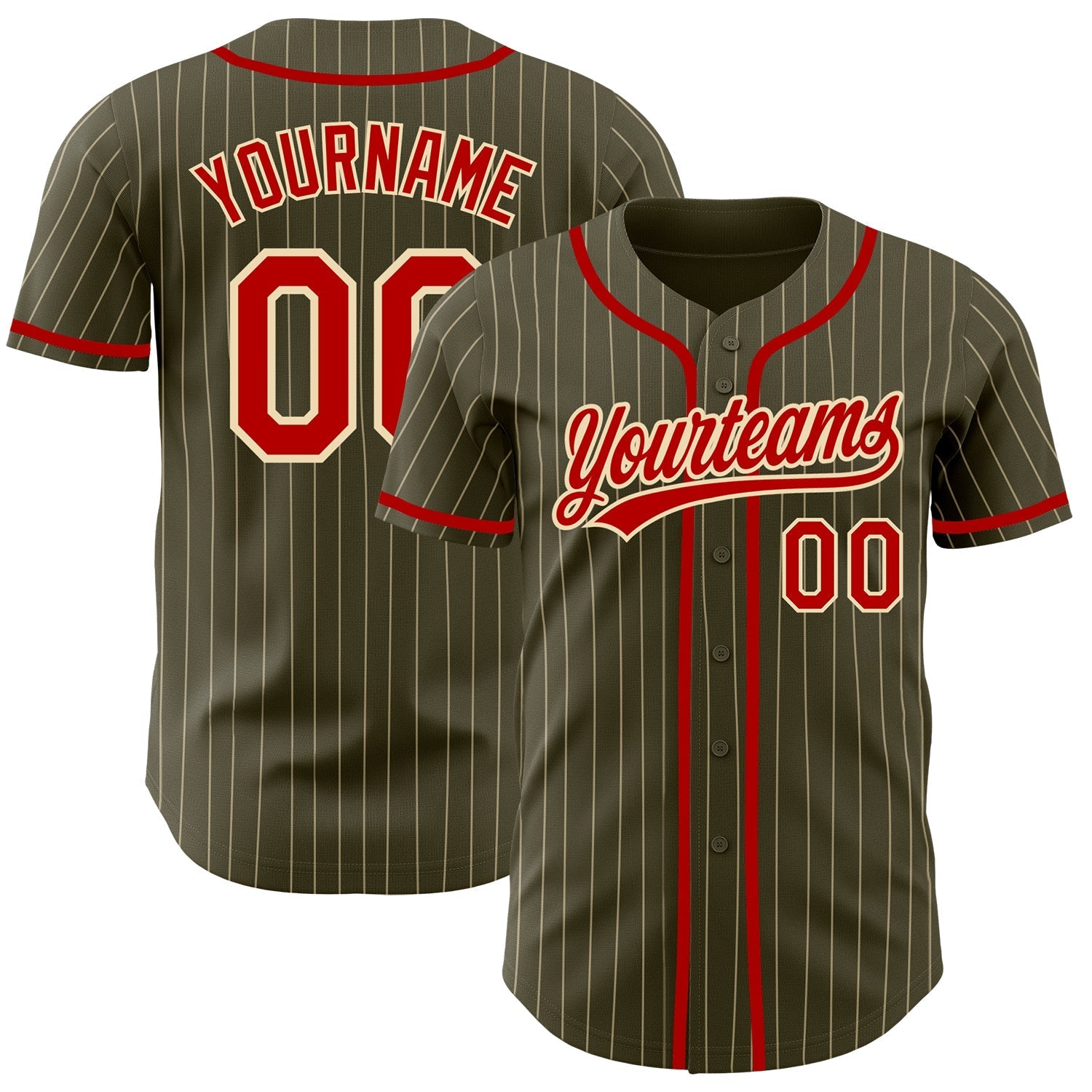 Custom Olive City Cream Pinstripe Red Authentic Salute To Service Baseball Jersey baseball jersey product view 1