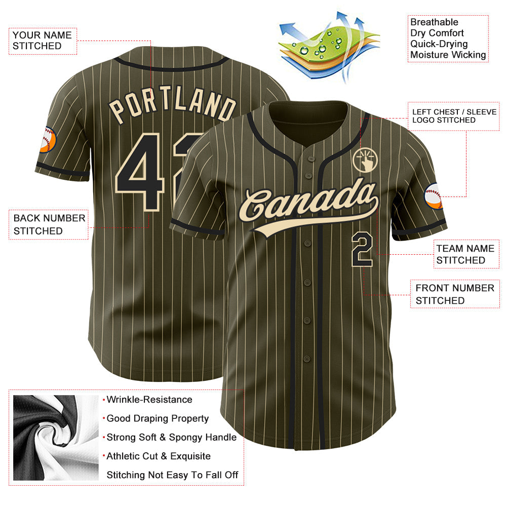 Custom Olive City Cream Pinstripe Black Authentic Salute To Service Baseball Jersey baseball jersey product view 3