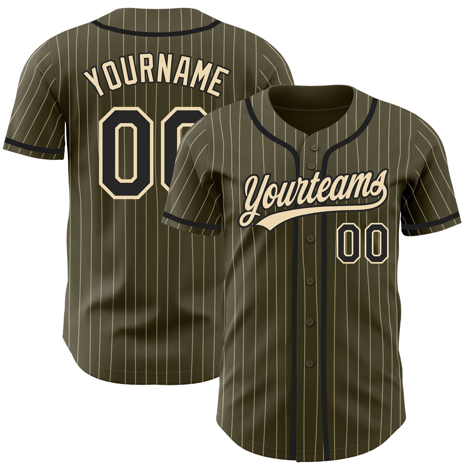 Custom Olive City Cream Pinstripe Black Authentic Salute To Service Baseball Jersey baseball jersey product view 1