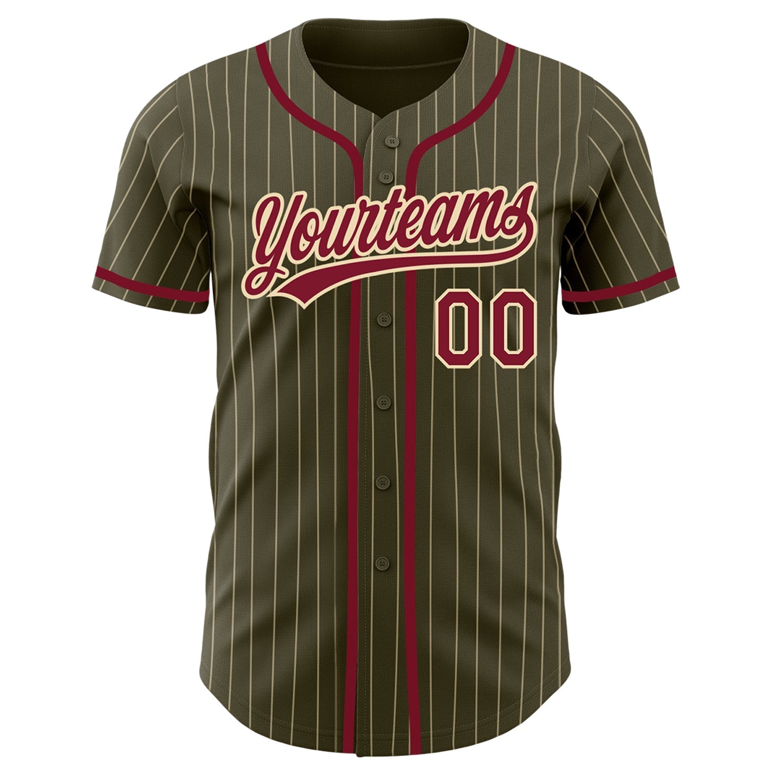 Custom Olive City Cream Pinstripe Crimson Authentic Salute To Service Baseball Jersey baseball jersey product view 2