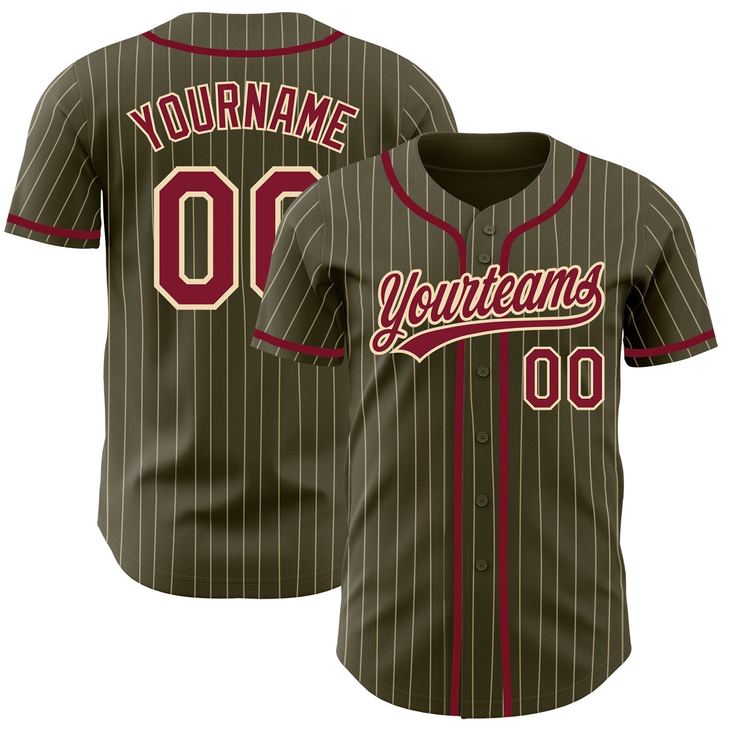 Custom Olive City Cream Pinstripe Crimson Authentic Salute To Service Baseball Jersey baseball jersey product view 1