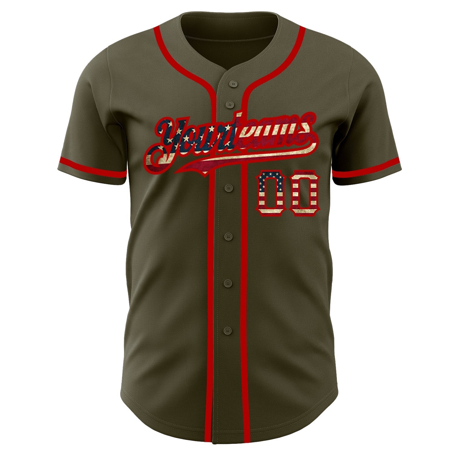 Custom Olive Vintage USA Flag-Red Authentic Salute To Service Baseball Jersey baseball jersey product view 2