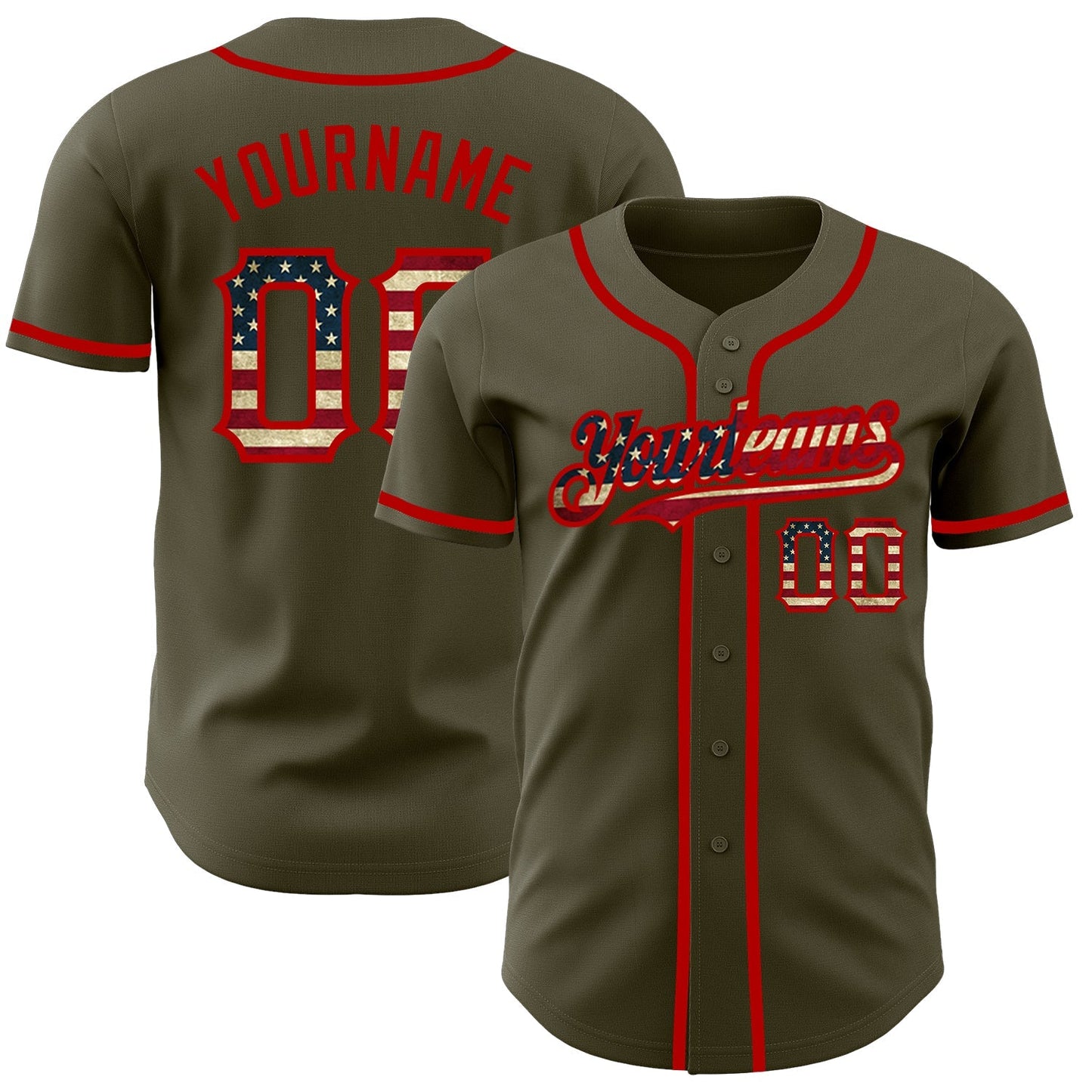 Custom Olive Vintage USA Flag-Red Authentic Salute To Service Baseball Jersey baseball jersey product view 1