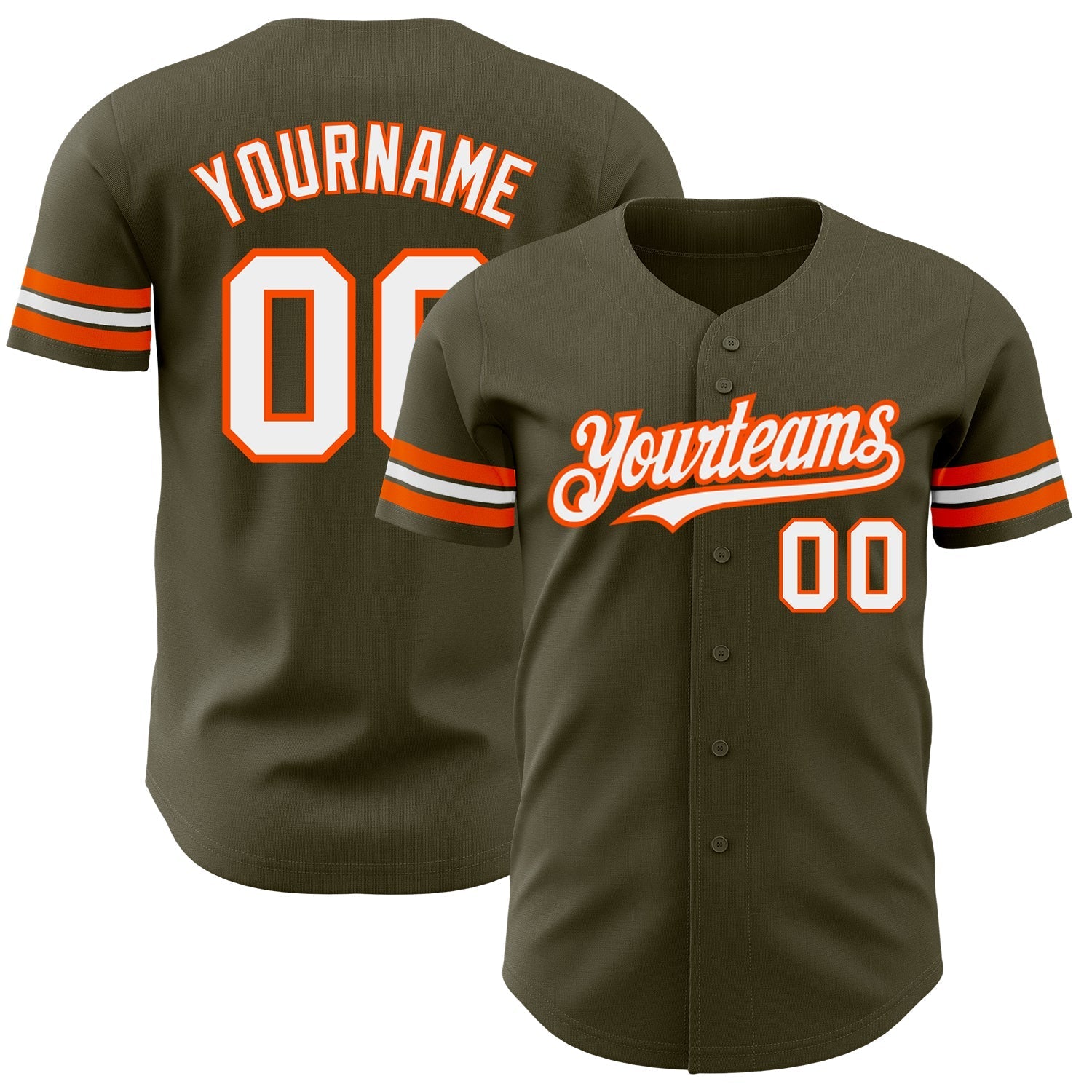 Custom Olive White-Orange Authentic Salute To Service Baseball Jersey baseball jersey product view 1