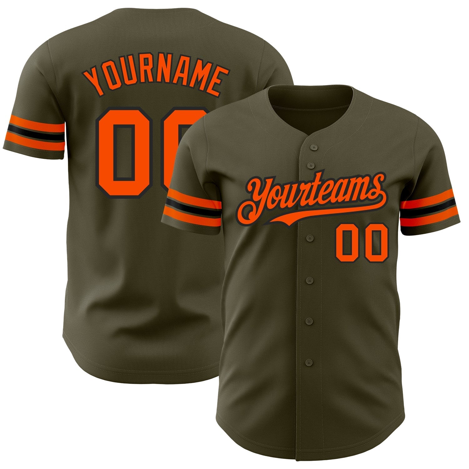Custom Olive Orange-Black Authentic Salute To Service Baseball Jersey baseball jersey product view 1