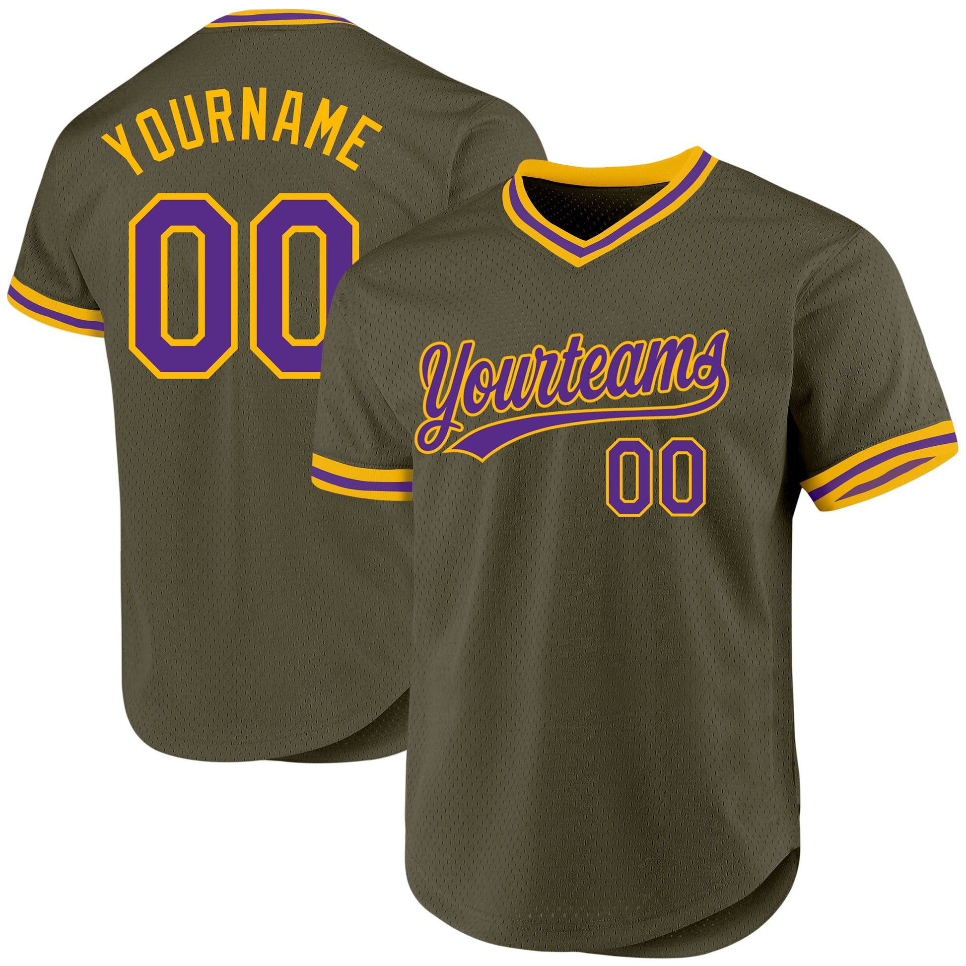 Custom Olive Purple-Gold Authentic Throwback Salute To Service Baseball Jersey baseball jersey product view 1