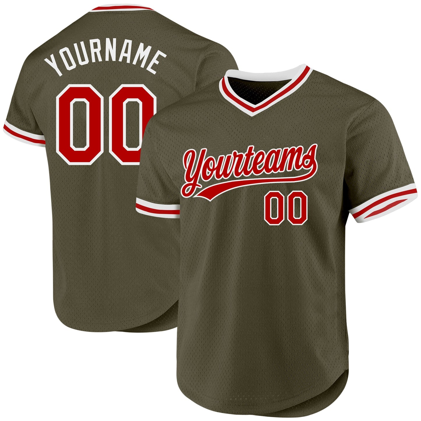 Custom Olive Red-White Authentic Throwback Salute To Service Baseball Jersey baseball jersey product view 1