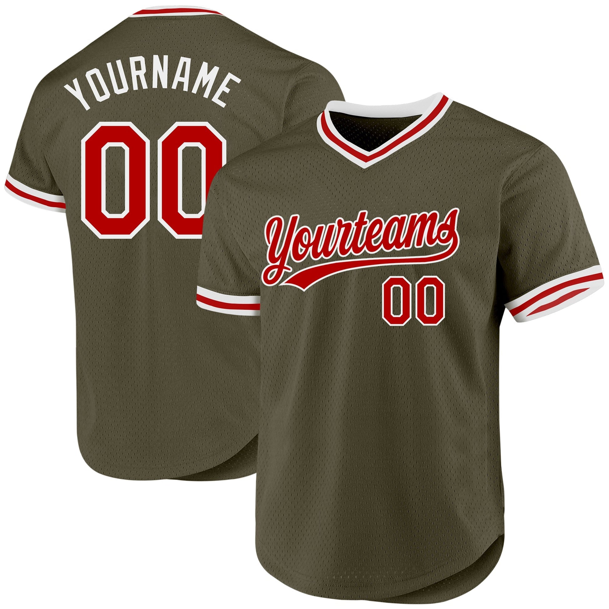 Custom Olive Red-White Authentic Throwback Salute To Service Baseball Jersey baseball jersey product view 1