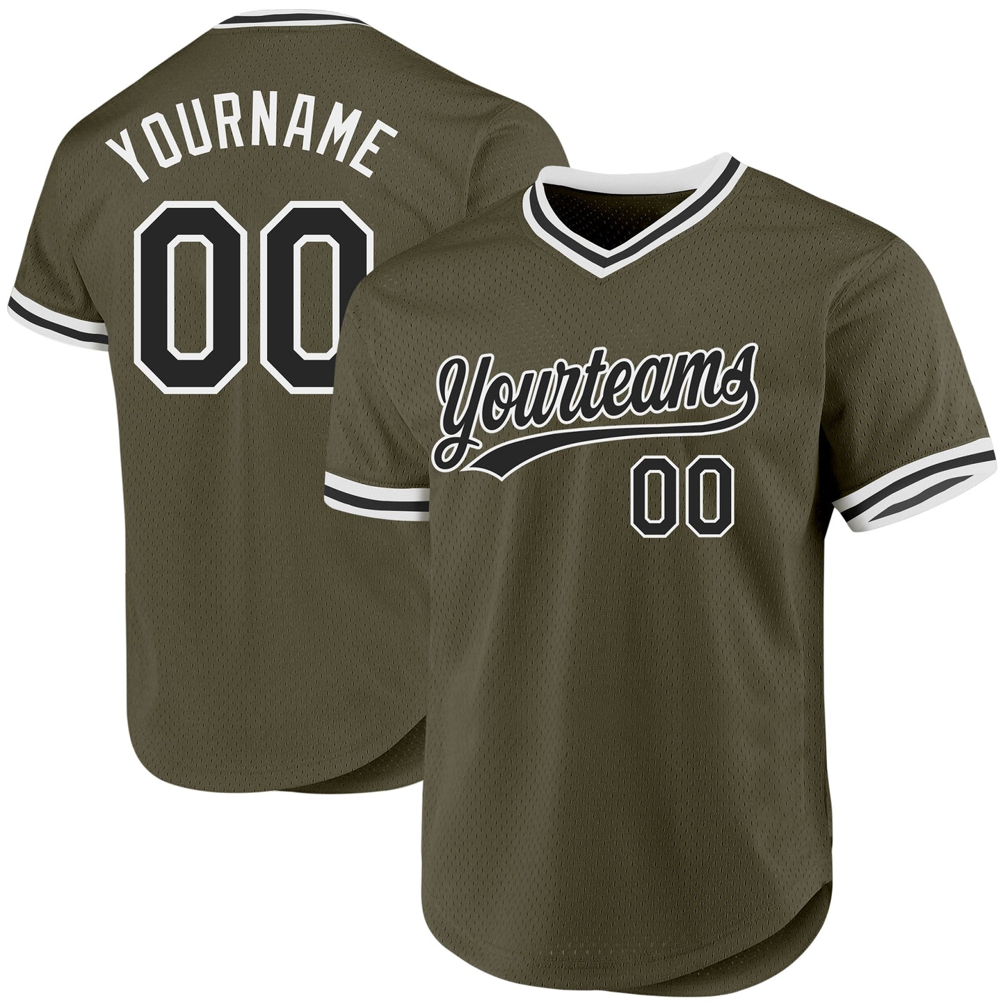 Custom Olive Black-White Authentic Throwback Salute To Service Baseball Jersey baseball jersey product view 1