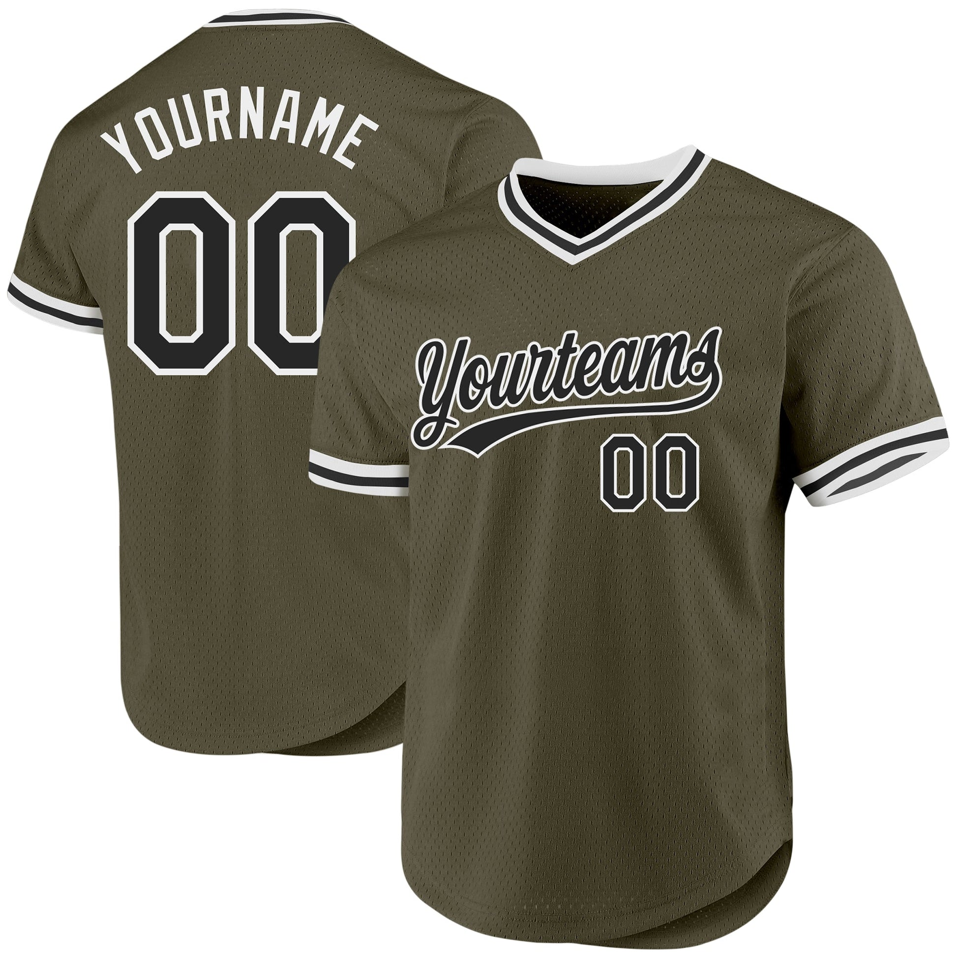 Custom Olive Black-White Authentic Throwback Salute To Service Baseball Jersey baseball jersey product view 1