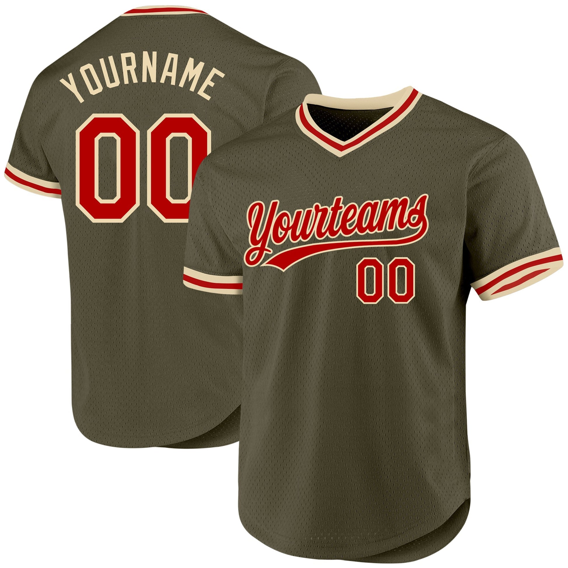 Custom Olive Red-Cream Authentic Throwback Salute To Service Baseball Jersey baseball jersey product view 1