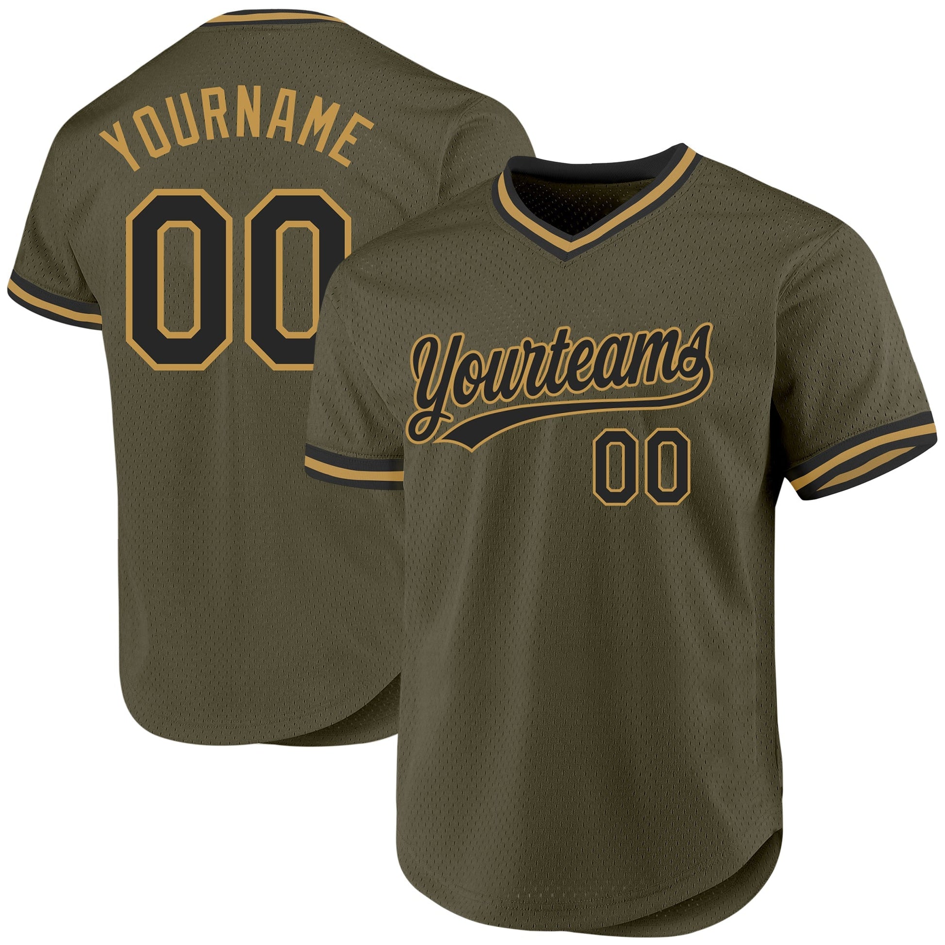 Custom Olive Black-Old Gold Authentic Throwback Salute To Service Baseball Jersey baseball jersey product view 1