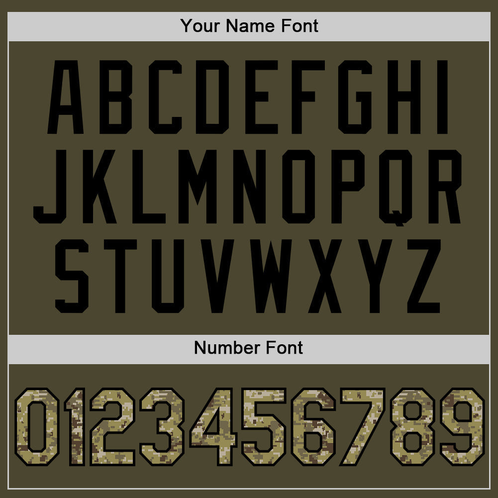 Custom Olive Camo Black-Old Gold Authentic Throwback Salute To Service Baseball Jersey baseball jersey product view 5