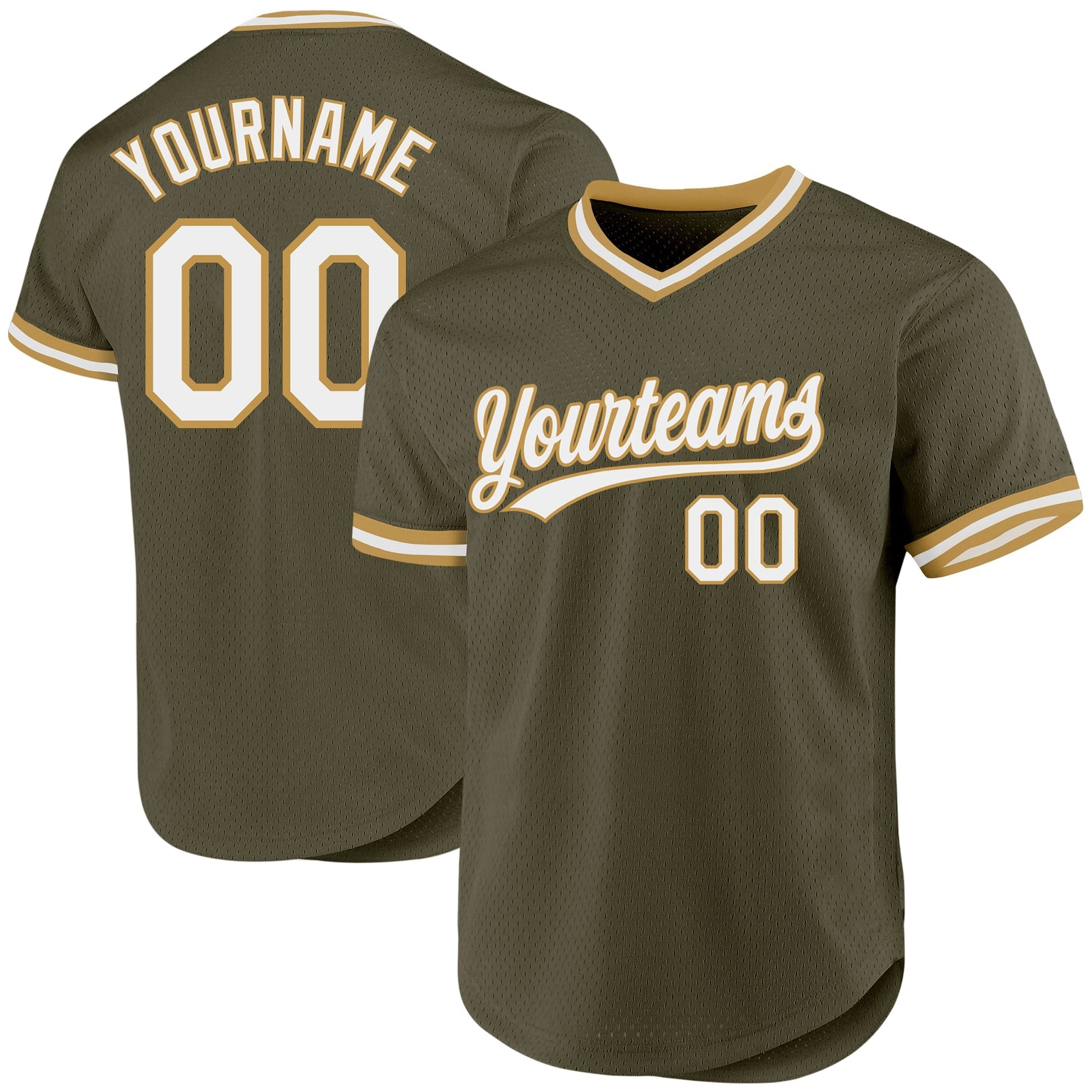 Custom Olive White-Old Gold Authentic Throwback Salute To Service Baseball Jersey baseball jersey product view 1
