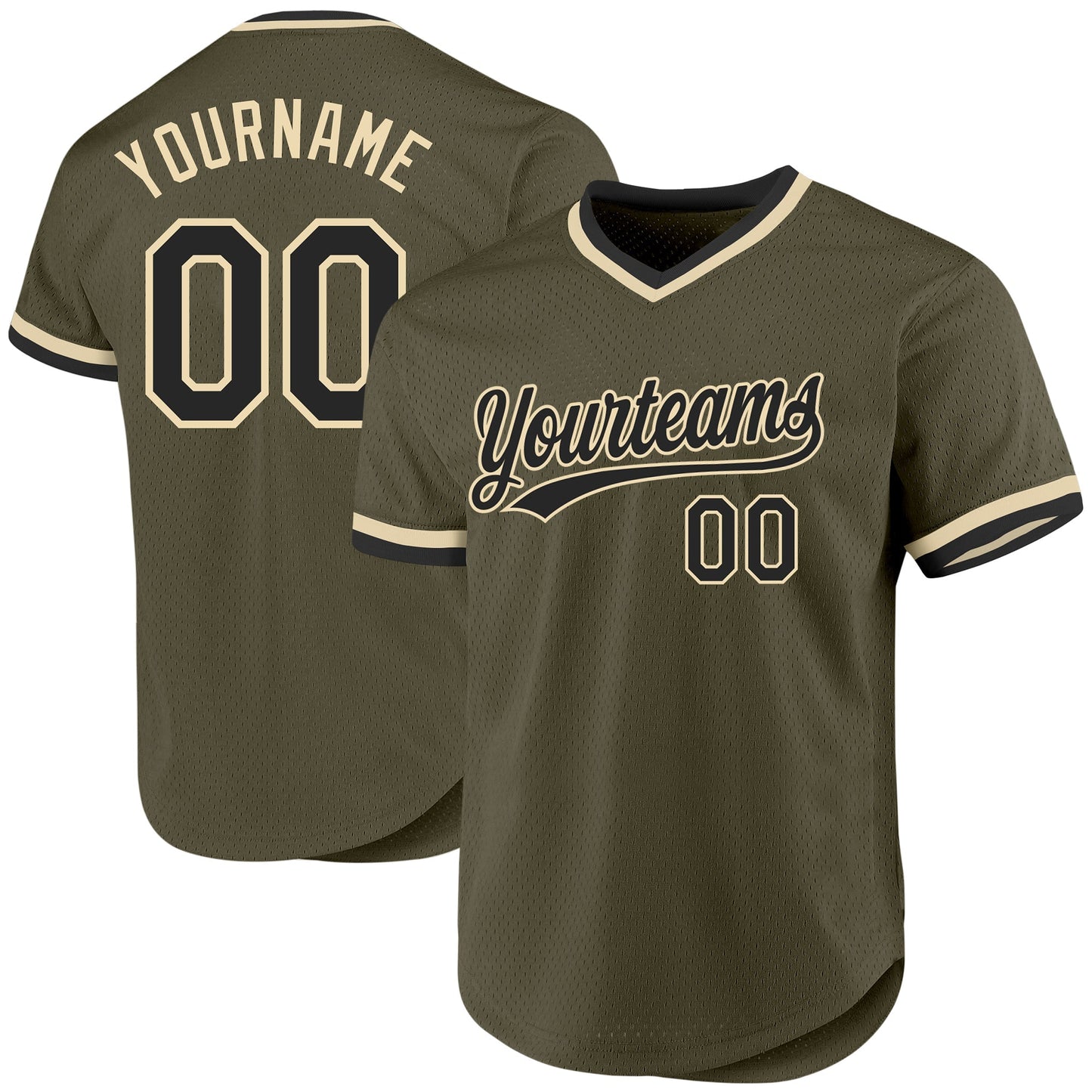 Custom Olive Black-Cream Authentic Throwback Salute To Service Baseball Jersey baseball jersey product view 1