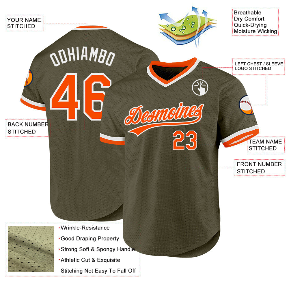 Custom Olive Orange-White Authentic Throwback Salute To Service Baseball Jersey baseball jersey product view 3
