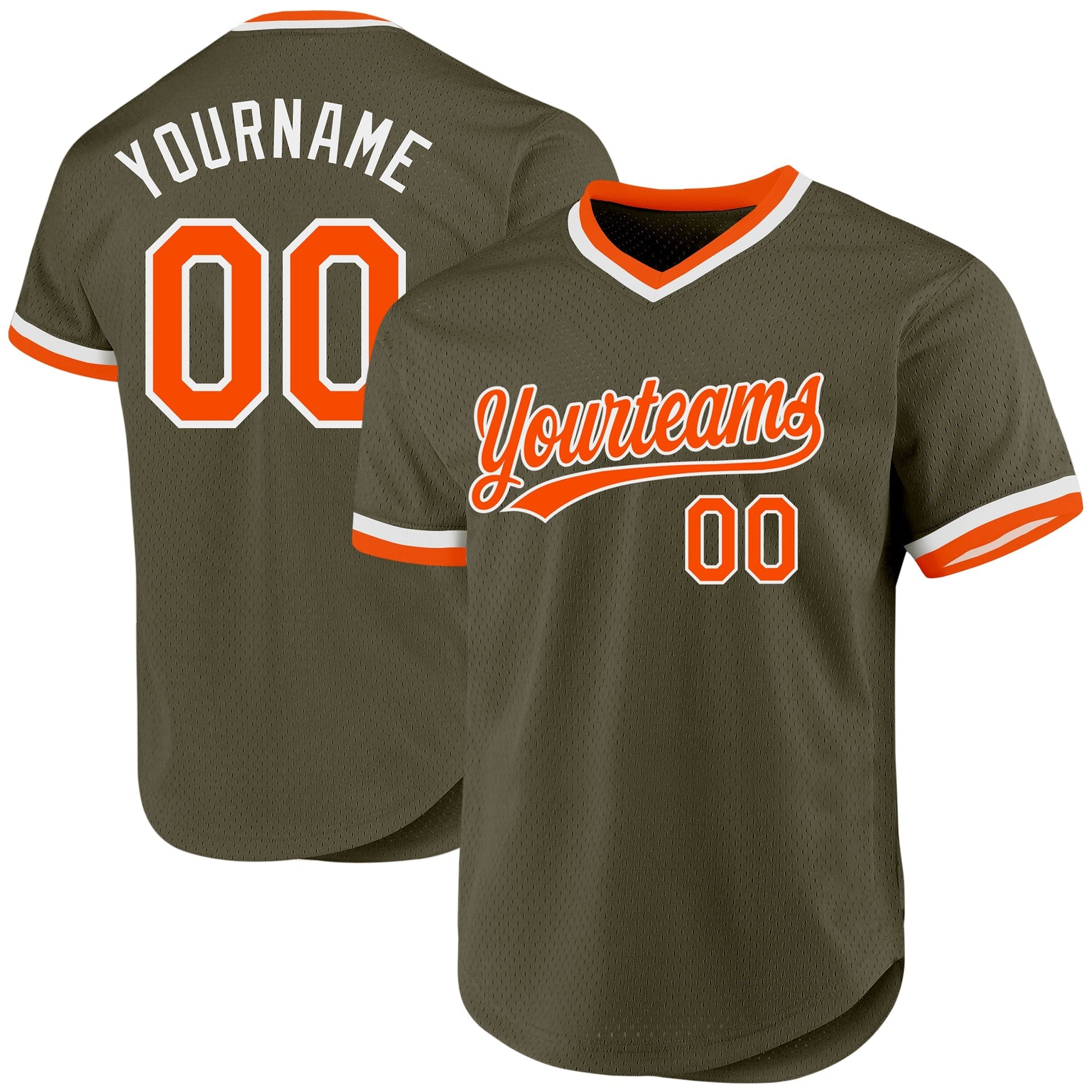Custom Olive Orange-White Authentic Throwback Salute To Service Baseball Jersey baseball jersey product view 1